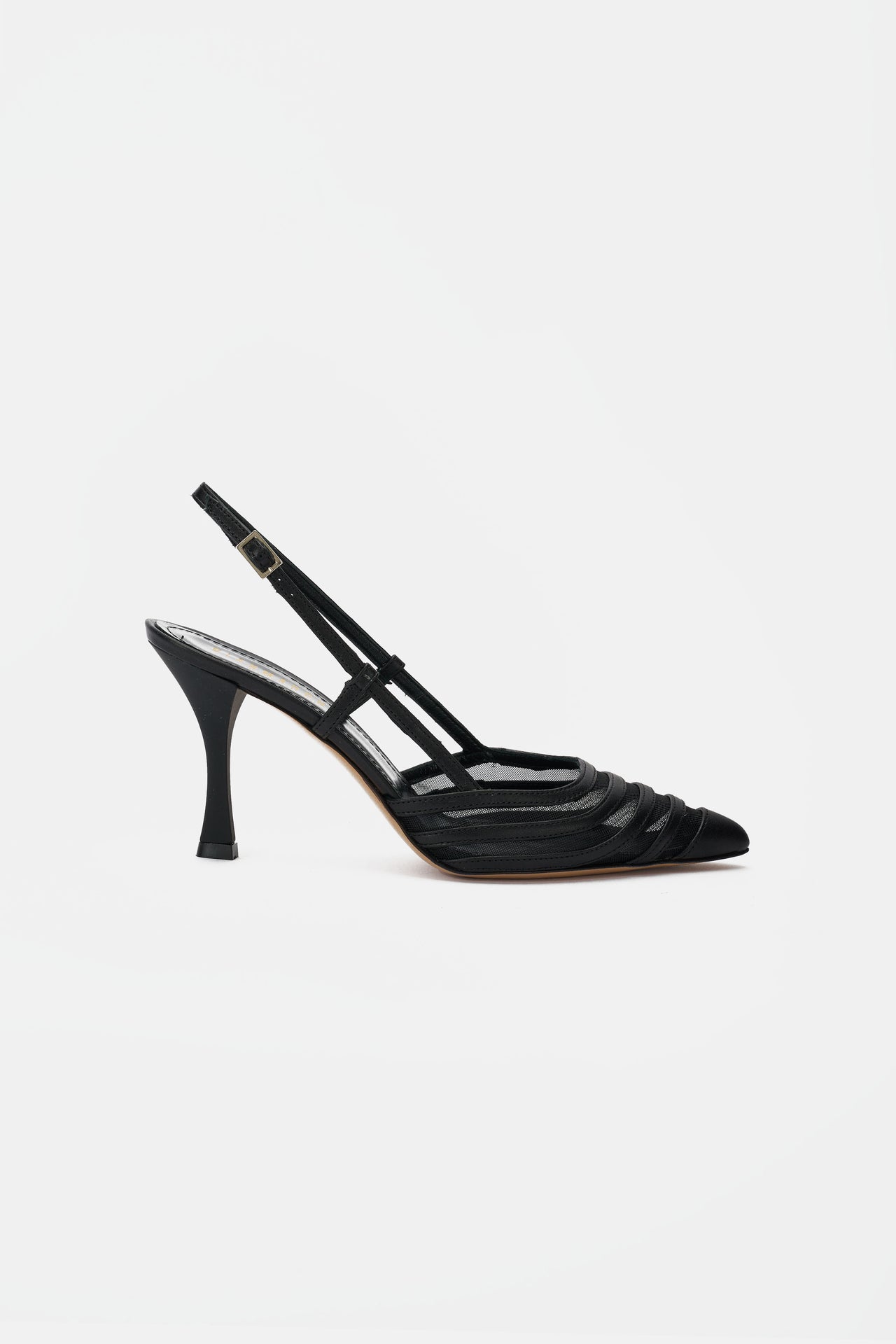 Slingback Donna in nappa nera e rete nera