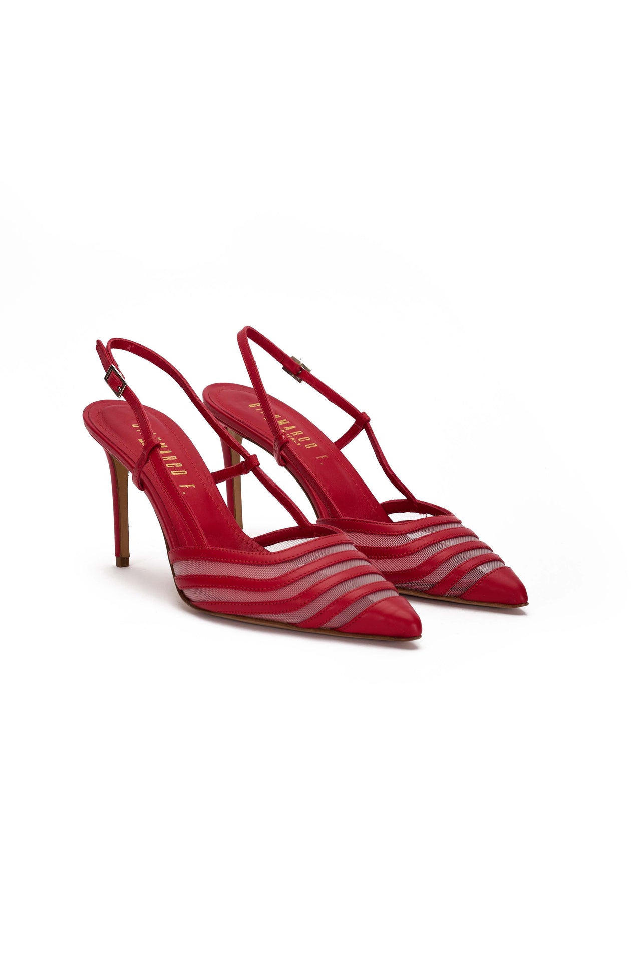 Slingback Donna in nappa fuoco e rete bianca
