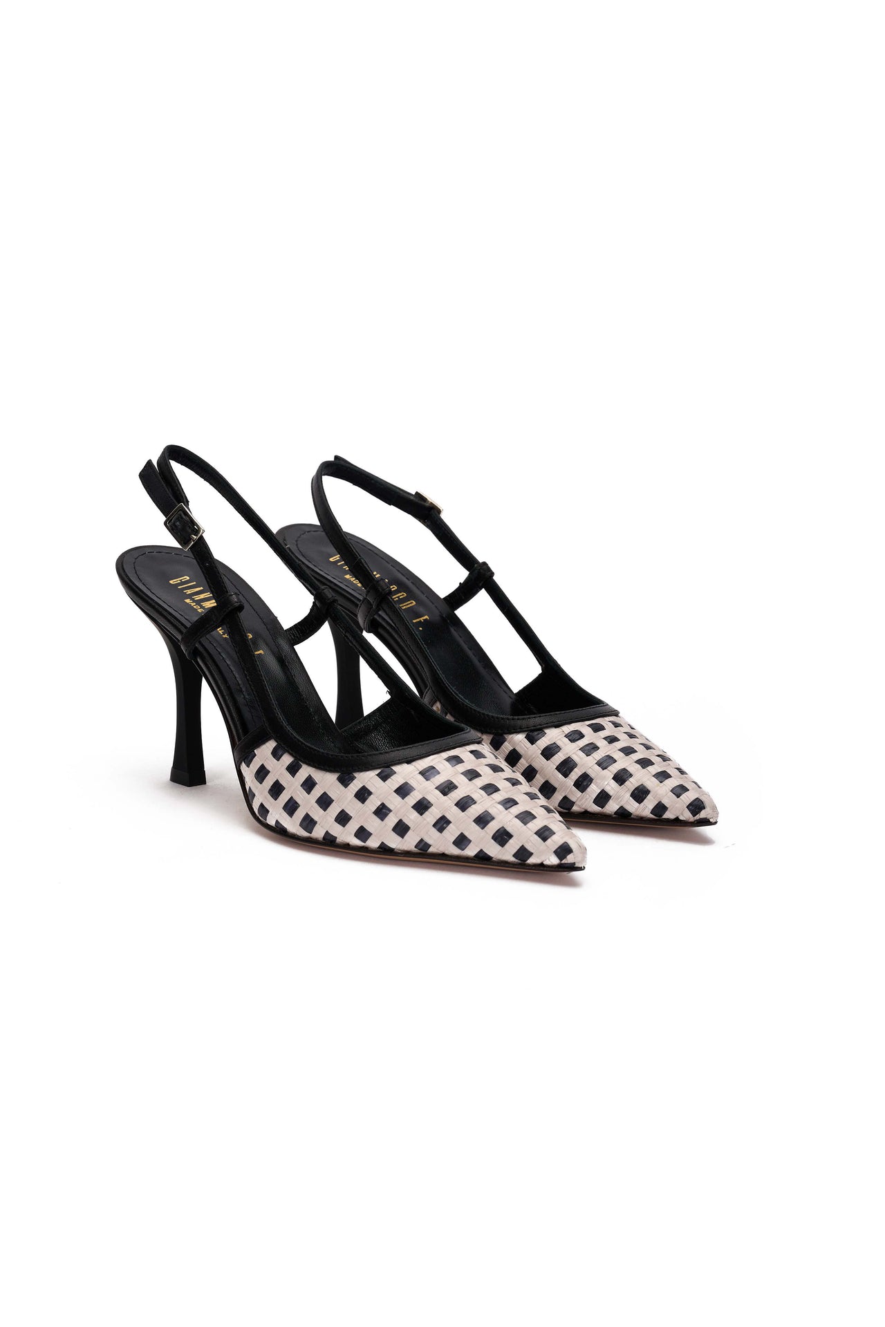 Slingback Donna in Nappa nero e raffia bic bianco e nero