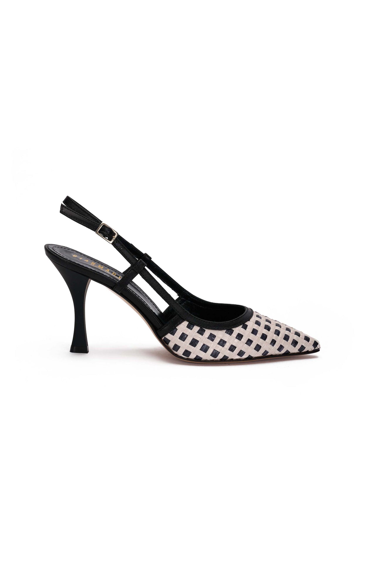 Slingback Donna in Nappa nero e raffia bic bianco e nero