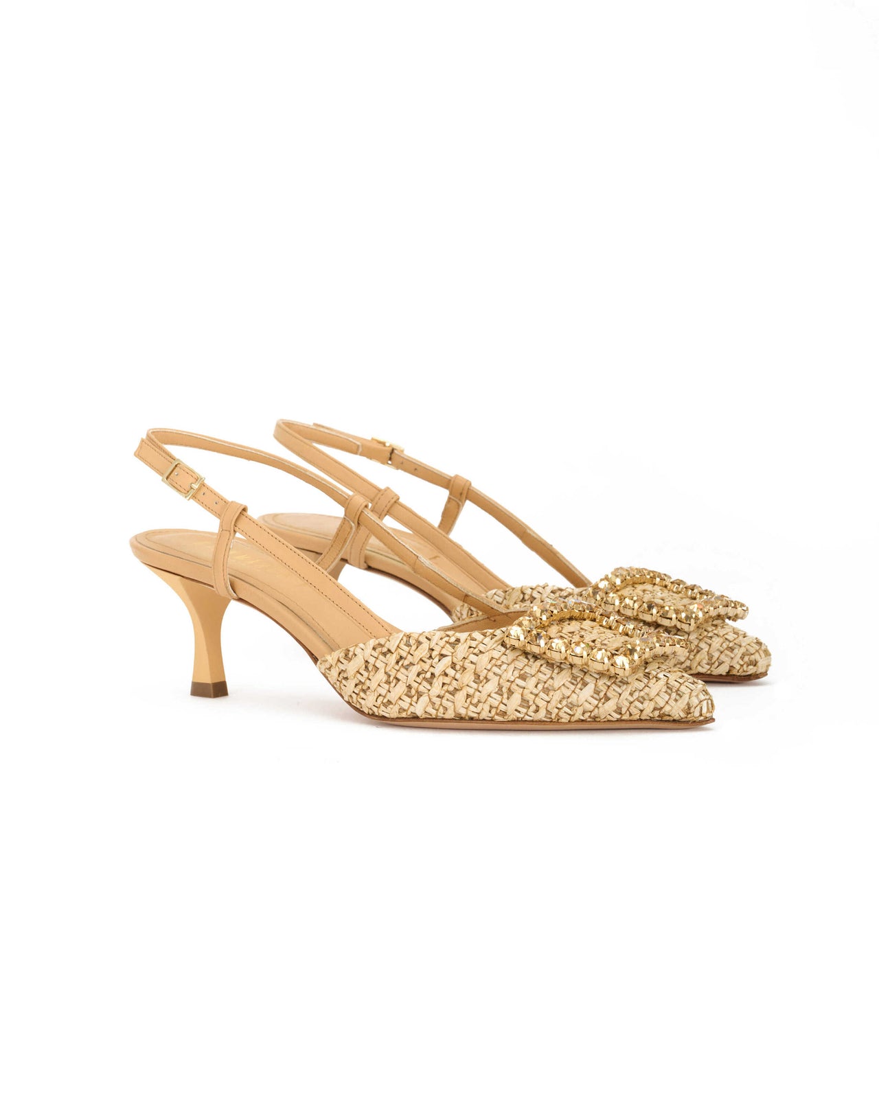 Slingback Donna in raffia legno e nappa legno