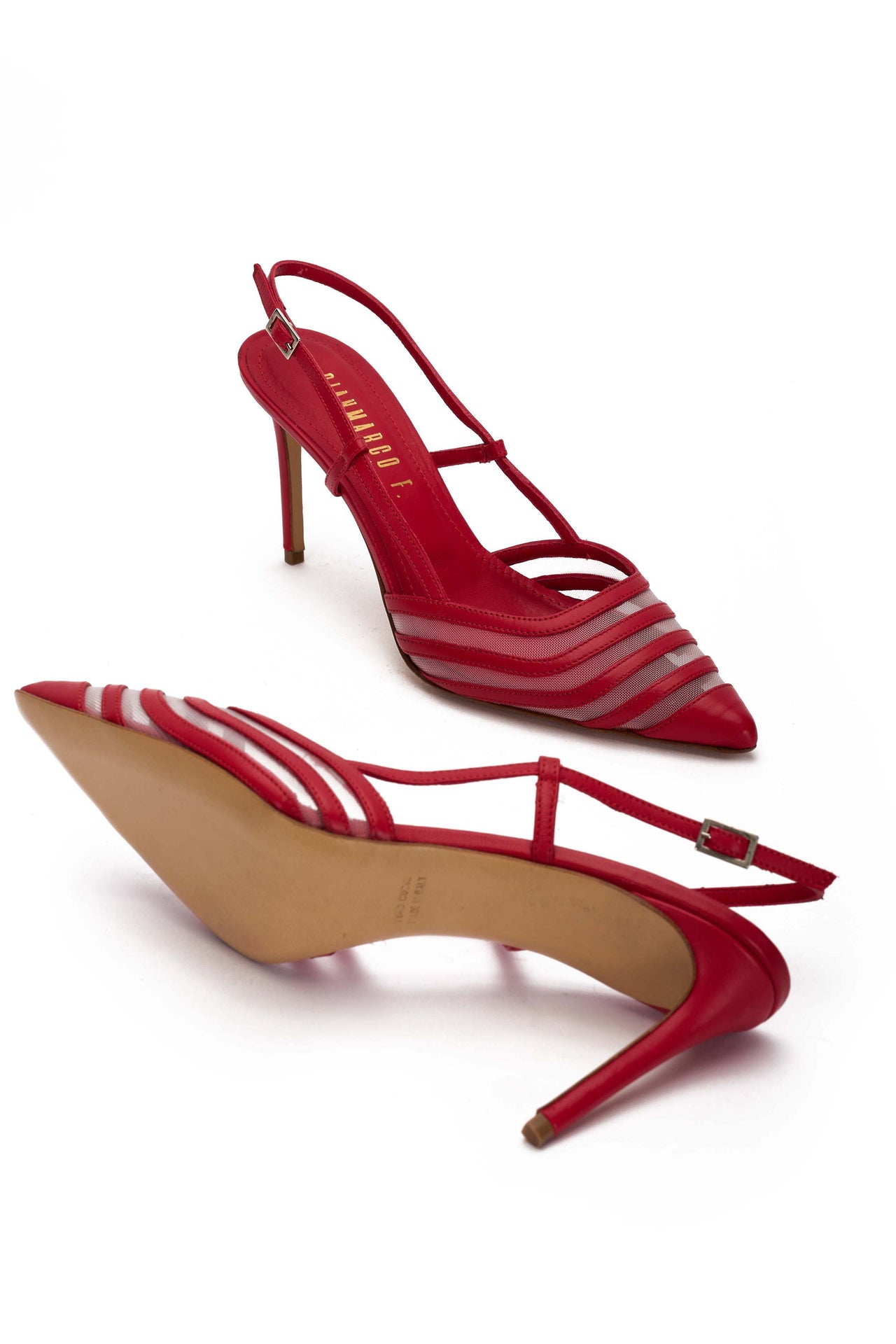 Slingback Donna in nappa fuoco e rete bianca