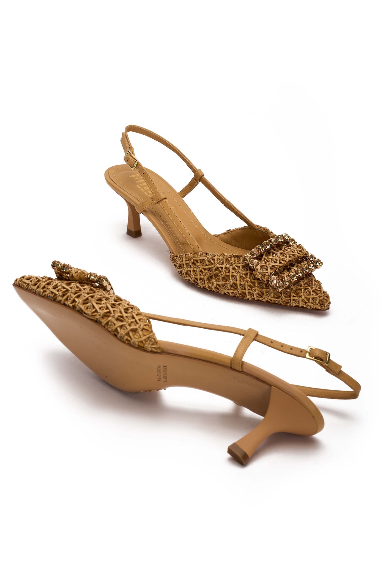 Slingback Donna in nappa camel e intreccio camel