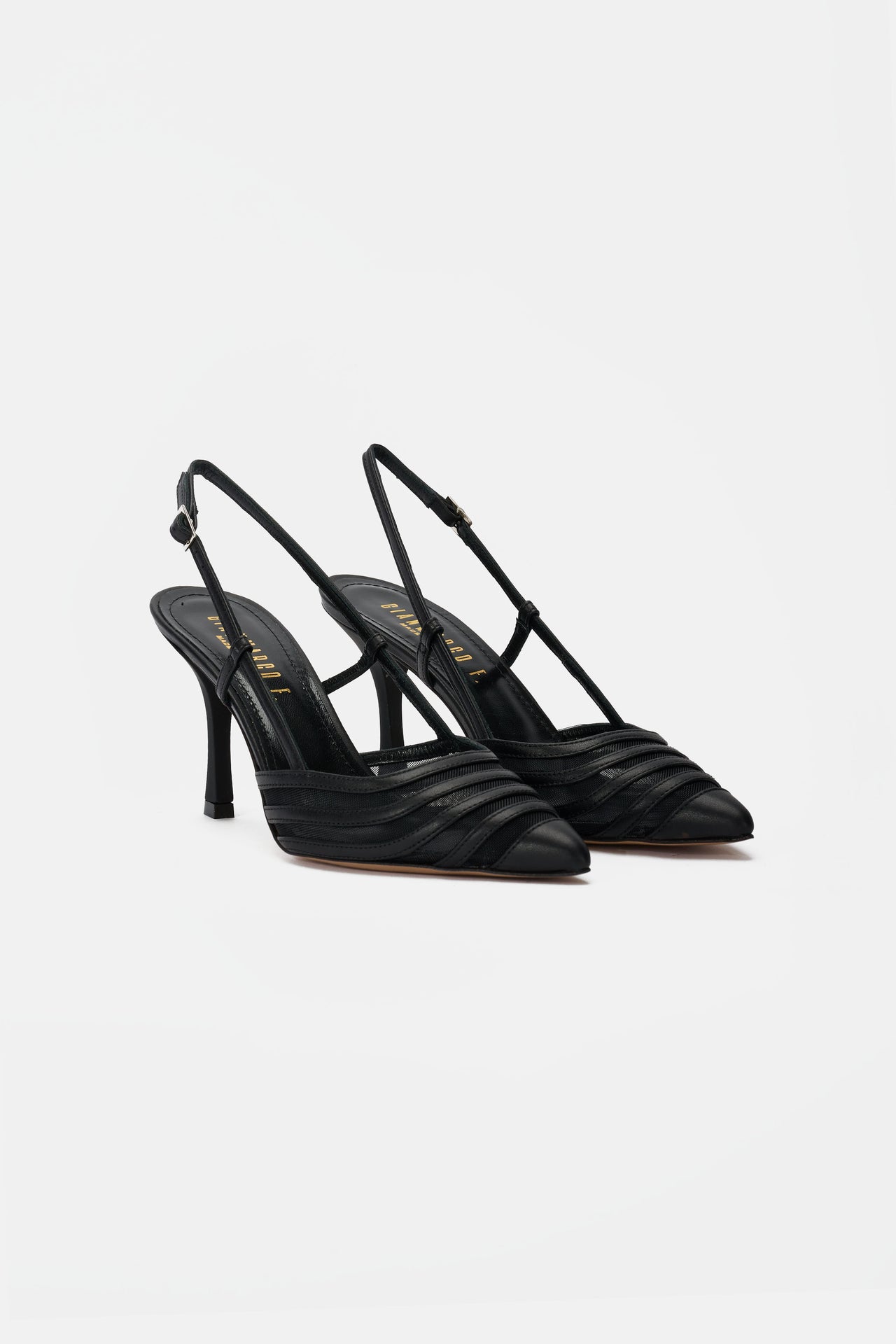 Slingback Donna in nappa nera e rete nera
