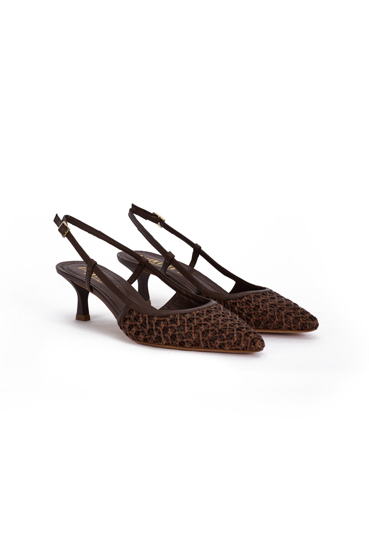 Slingback Donna in nappa moro e intreccio moro