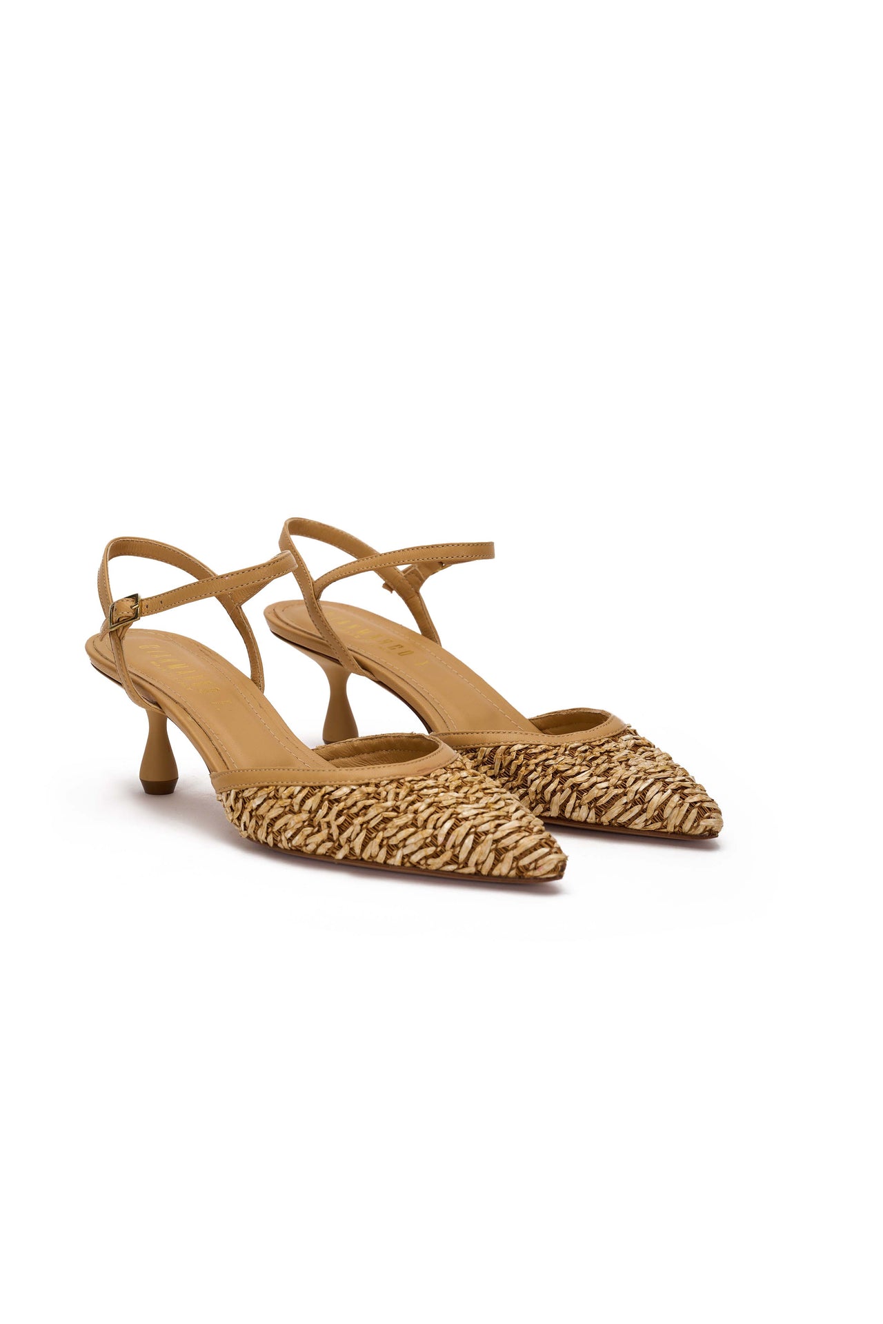 Slingback Donna in nappa camel e raffia camel