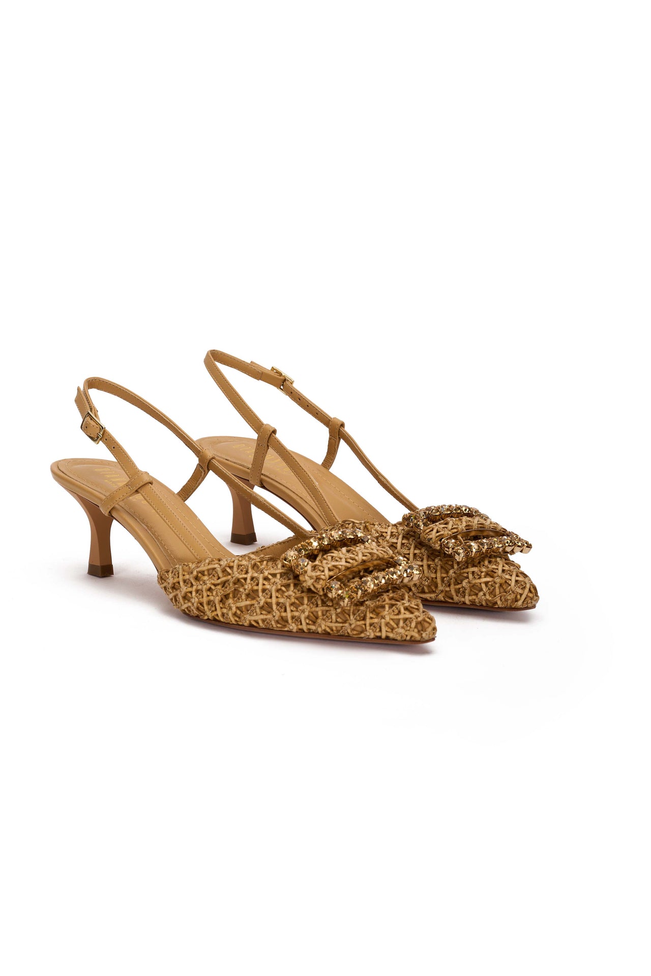 Slingback Donna in nappa camel e intreccio camel