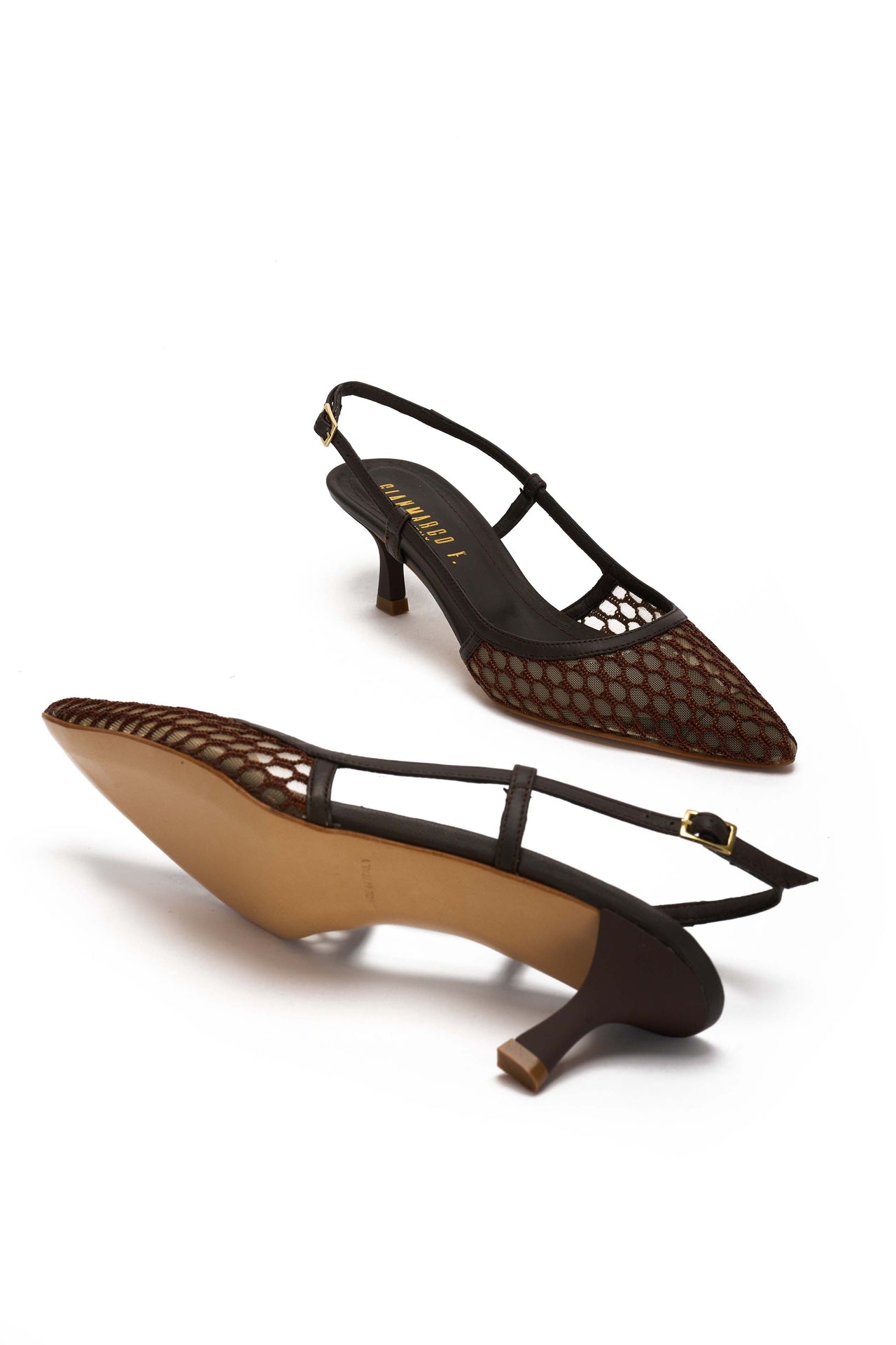 Slingback Donna in nappa moro e rete gigi moro