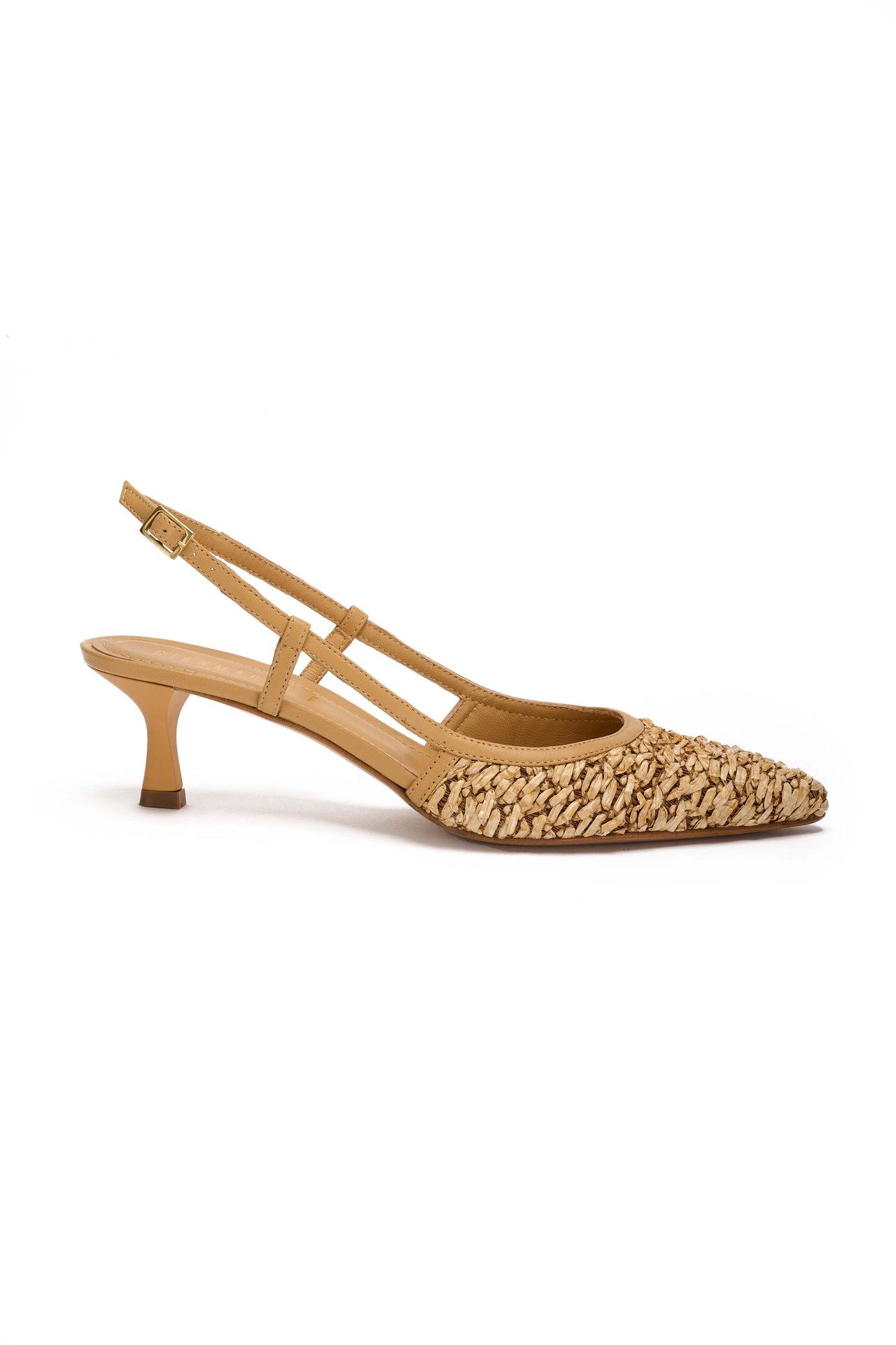 Slingback Donna in nappa camel e raffia camel